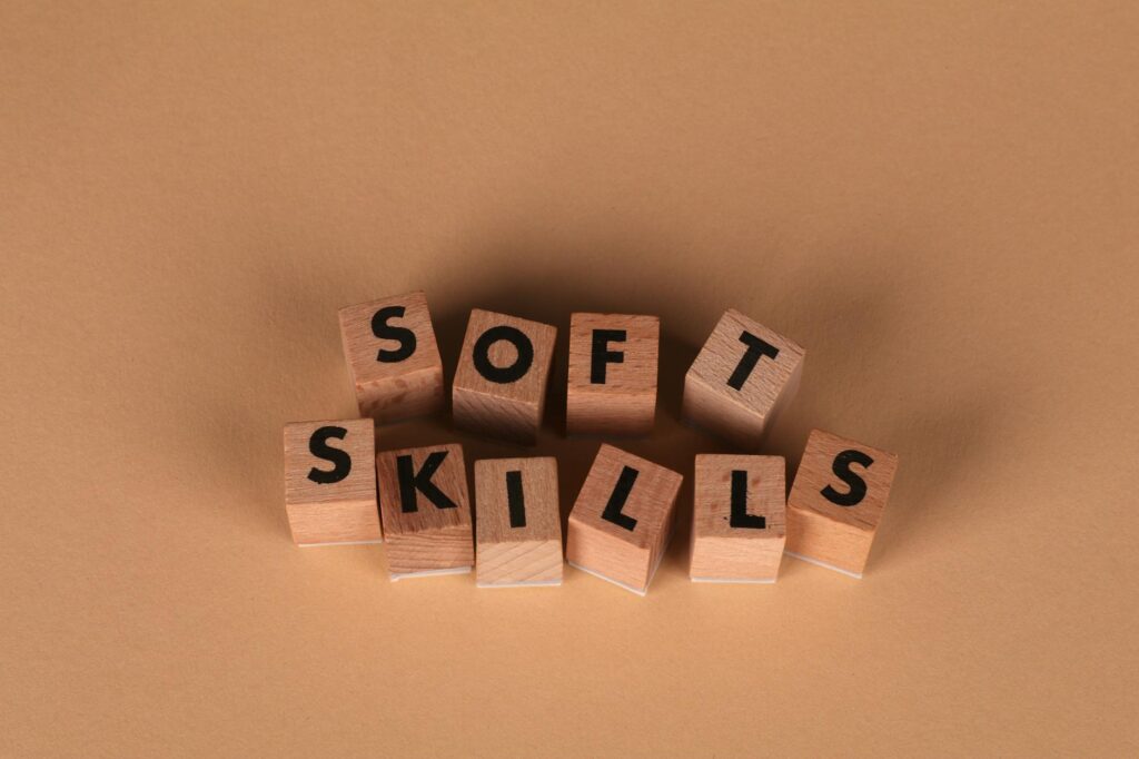 wooden blocks displaying soft skills concept